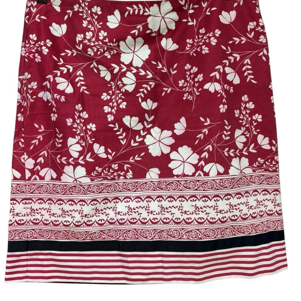Ann Taylor LOFT Red White Floral Border Print Cotton Skirt Size 6 #43 - Picture 2 of 8